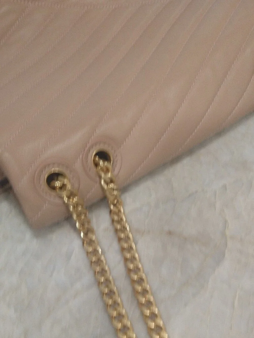 Tory Burch Kira Chevron Leather Shoulder/CrossbdyBag Nude Blush Gold Chain